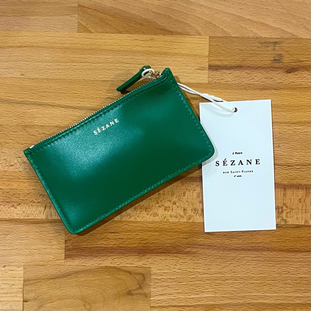 Sezane Alfred card holder NWT smooth green